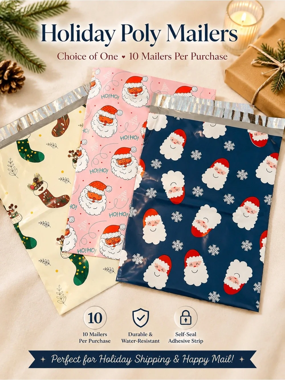 🎄 Holiday Poly Mailers – Choose Your Favorite Design! 10 pcs - 10x13